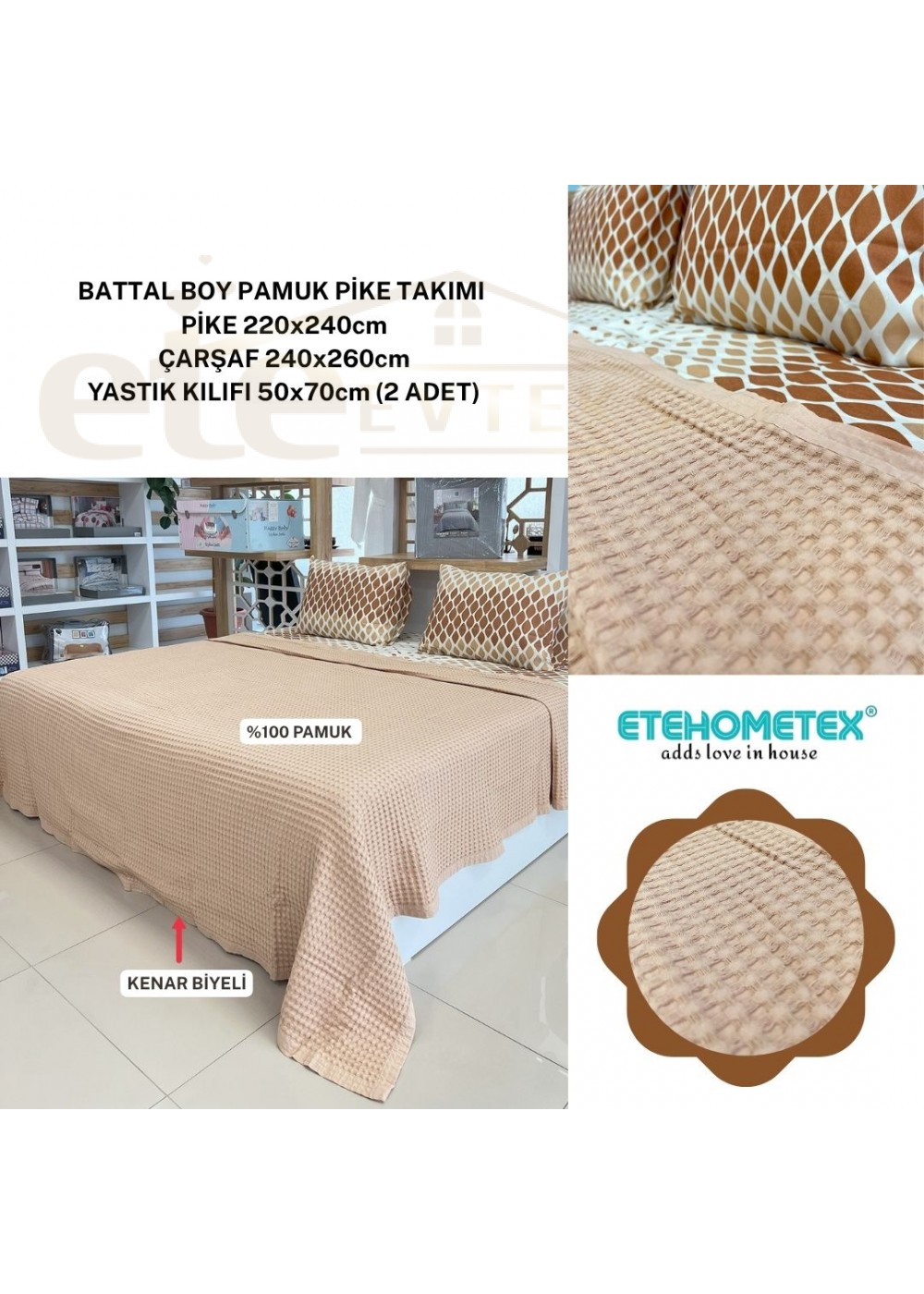 ETEHOMETEX ÇİFT KİŞİLİK HAVUZLU PİKE TAKIMI BEJ 8696474231880 ETEHOMETEX ÇİFT KİŞİLİK HAVUZLU PİKE TAKIMI BEJ 8696474231880